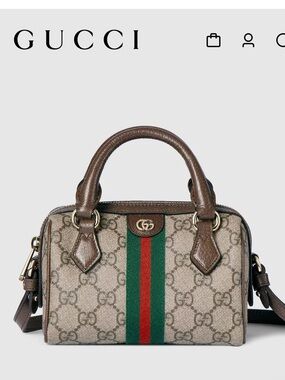 Gucci Beige GG Supreme Mini Boston Bag with Green-Red Web